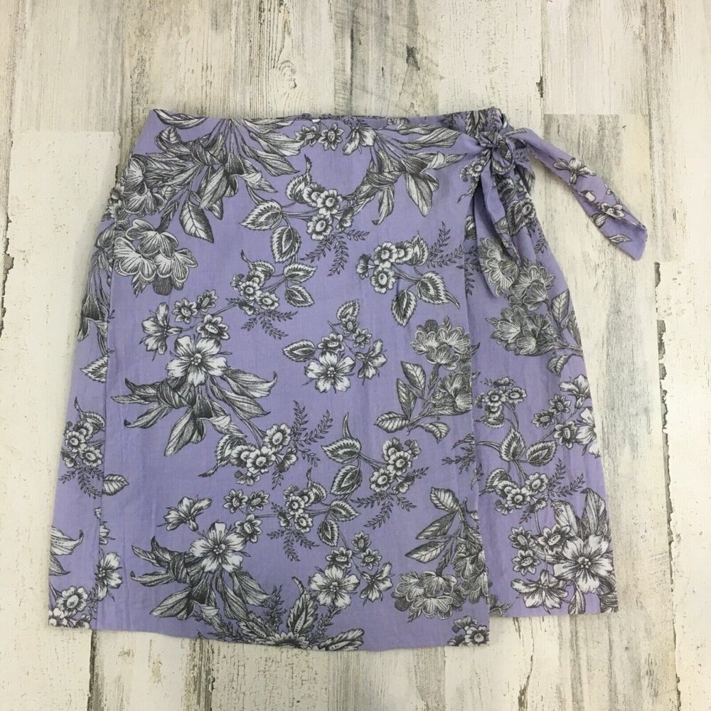 Ann Taylor Womens Sz 4 Blue Purple Wrap Skirt Floral Lined